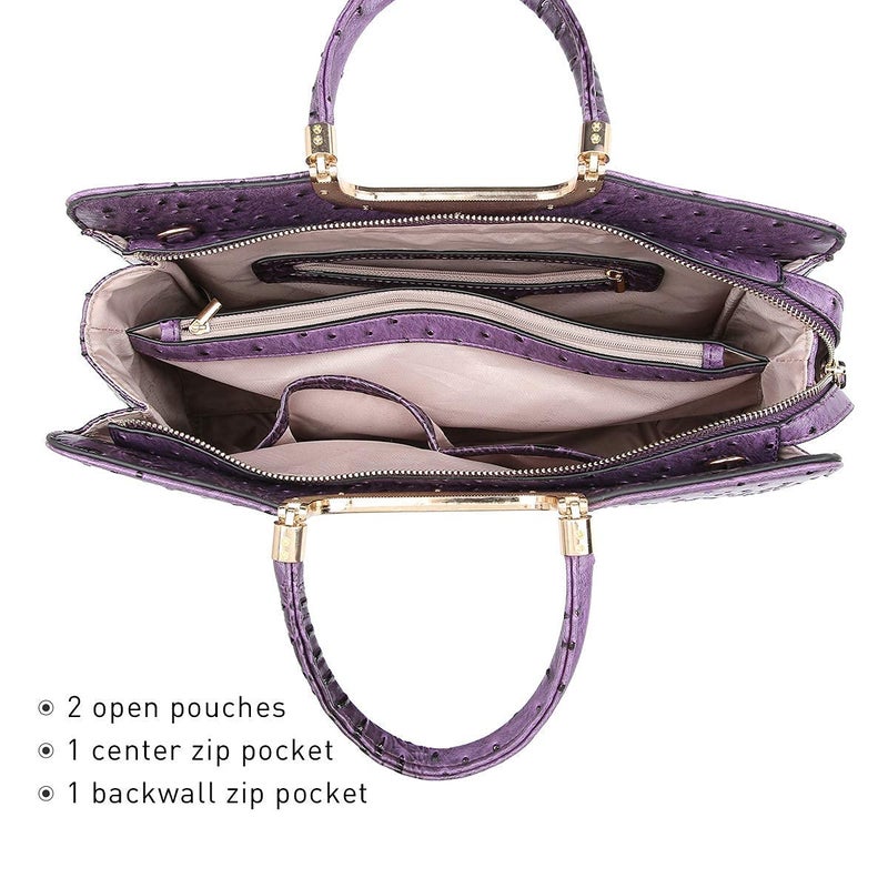DASEIN Womens Handbag Top Handle Shoulder Bag Tote Satchel Purse Work Bag with Matching Wallet (3-Ostrich Purple) Large - Image 5